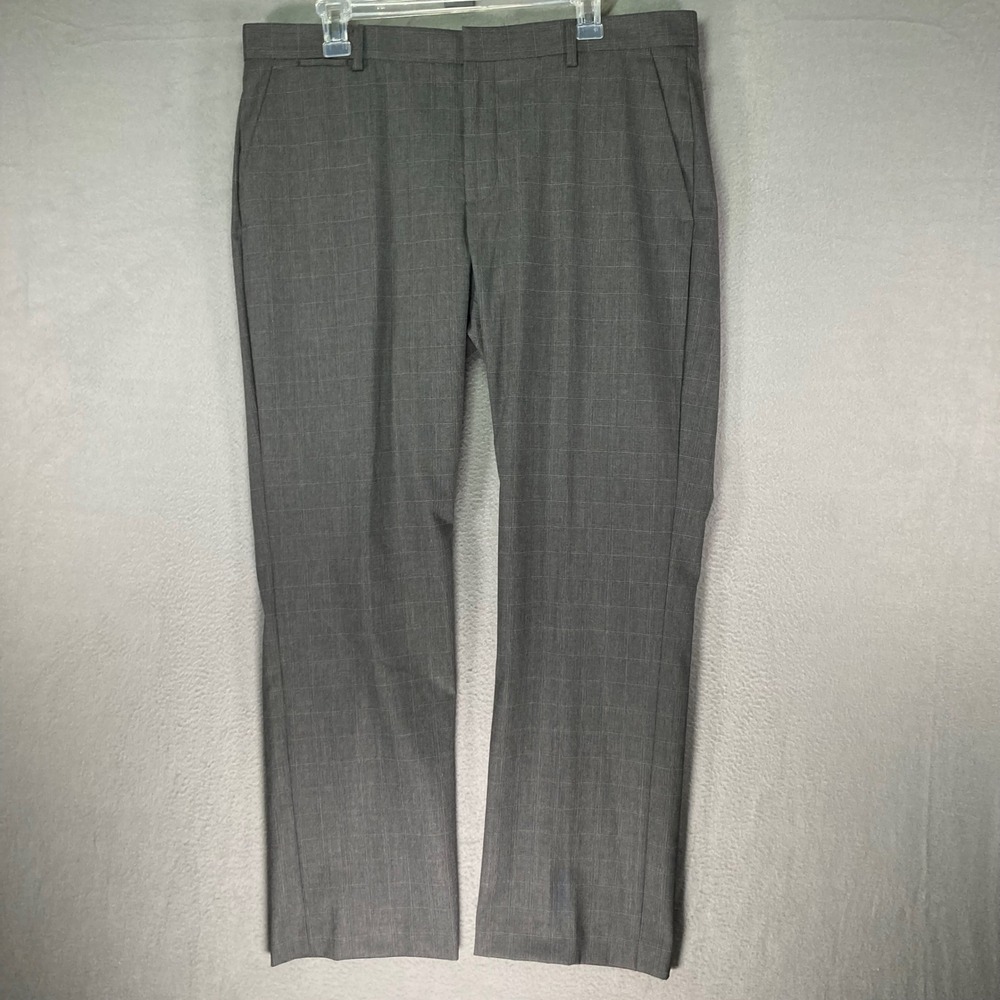 Express Dress‎ Pants Mens 36x30 Gray Plaid Flat Front Trouser Casual